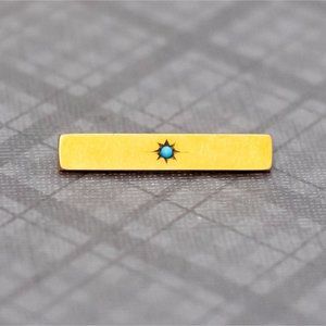 Victorian Celestial Teal Star Rectangular Brooch - G47